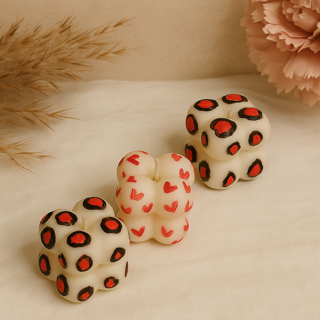 Hand Painted Mini Bubble Candles ( set of 3 )